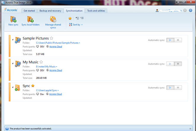 acronis true image synchronization
