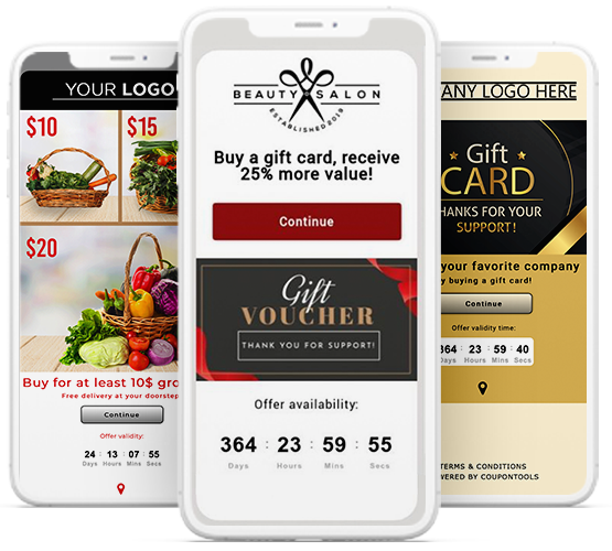 Digital Payment Vouchers and Gift Cards on smartphones.